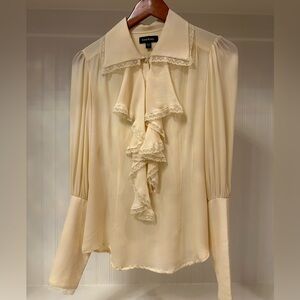 Bebe Vintage Ivory Ruffle Front Blouse EUC